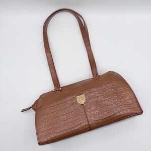 Etienne Aigner Shoulder Bag Women Brown Croc Embossed Leather Vintage Luxury